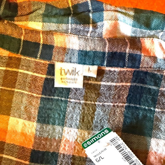 Green and brown boho flared sleeves gauze flannel cropped shirt NWT - Picture 5 of 7